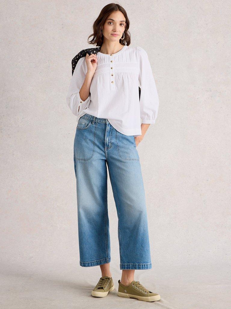 White Stuff Isla Half Button Top-Shirts & Tops-White finn
