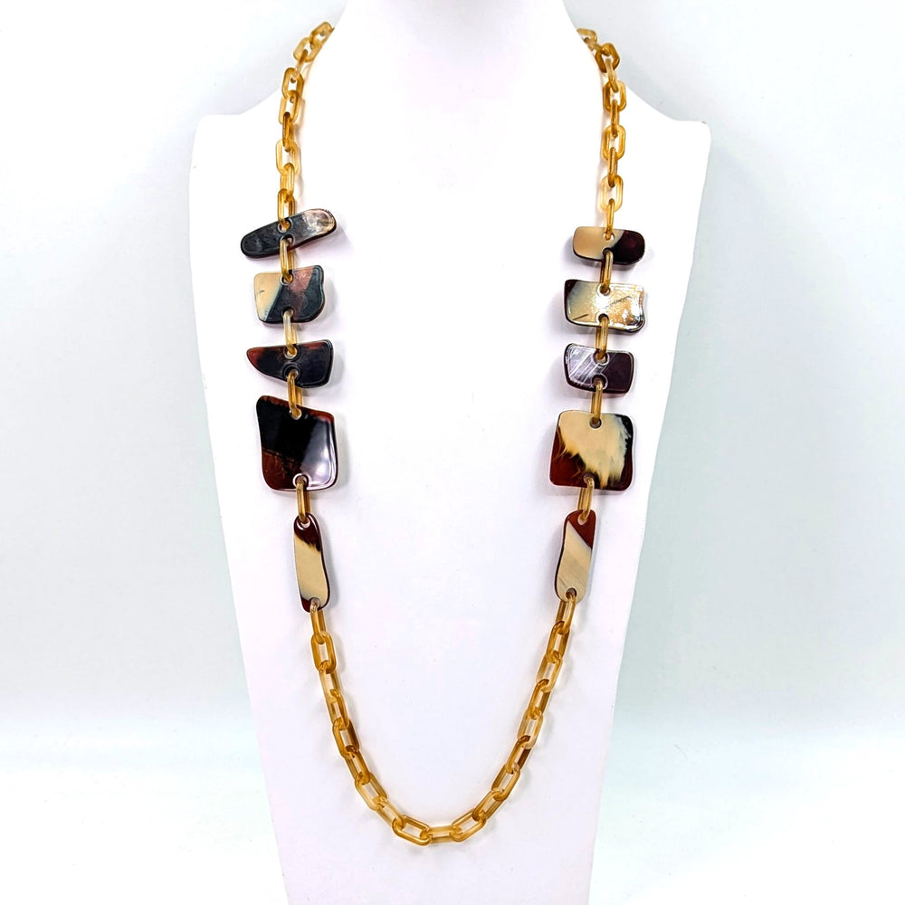 Tempest Flat rounded square resin shapes on long resin chain necklace QF005N
