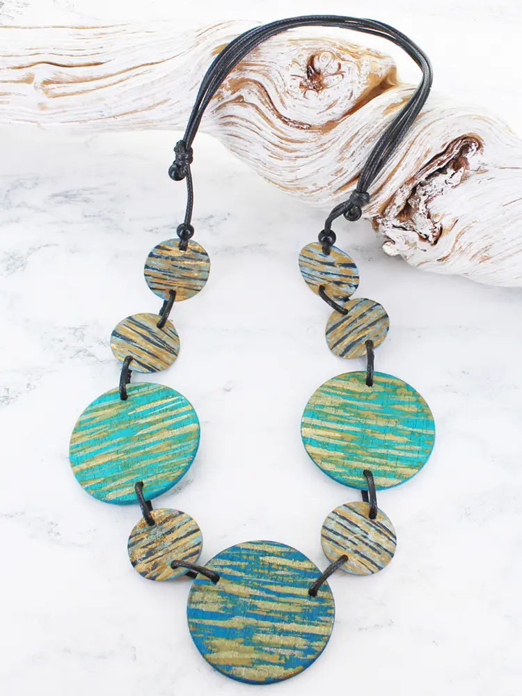 Suzie Blue Long Shell Disc Necklace UJ6512