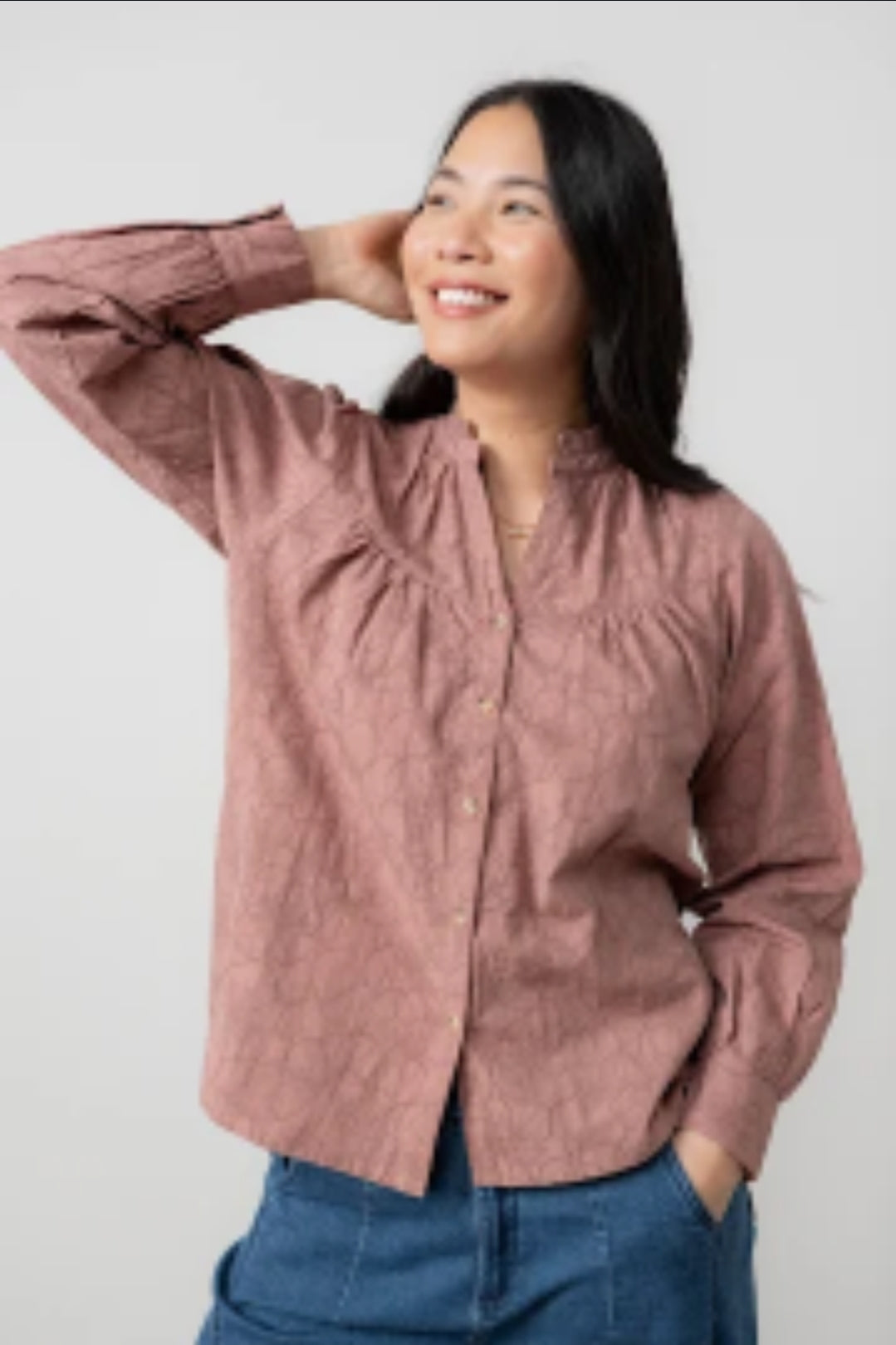 Lily and Me Wayfaring Cotton Jacquard Blouse-White finn
