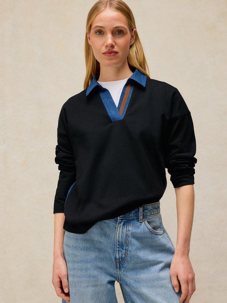 White Stuff denim mix rugby top