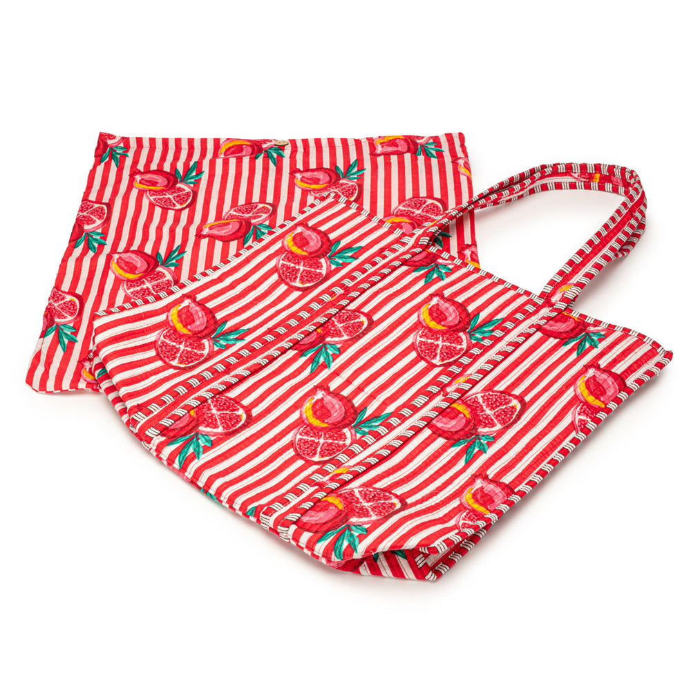 Ellie Beaumont Serendipity Cotton Quilted Tote - Pink Pomegranate