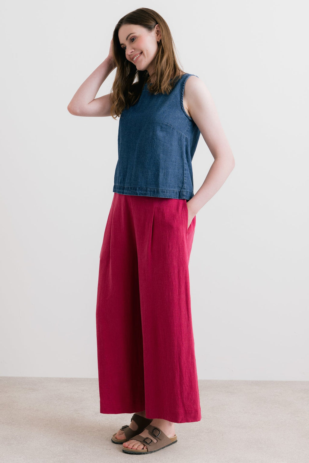 Lily and Me Summer Wide Leg Linen Blend Culottes-Trousers-8-Boysenberry-