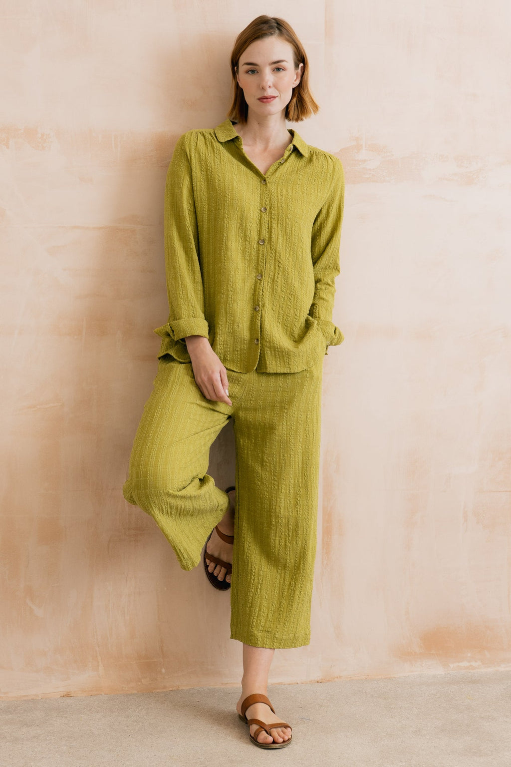 Lily and Me Drift Textured Seersucker Culottes Lime