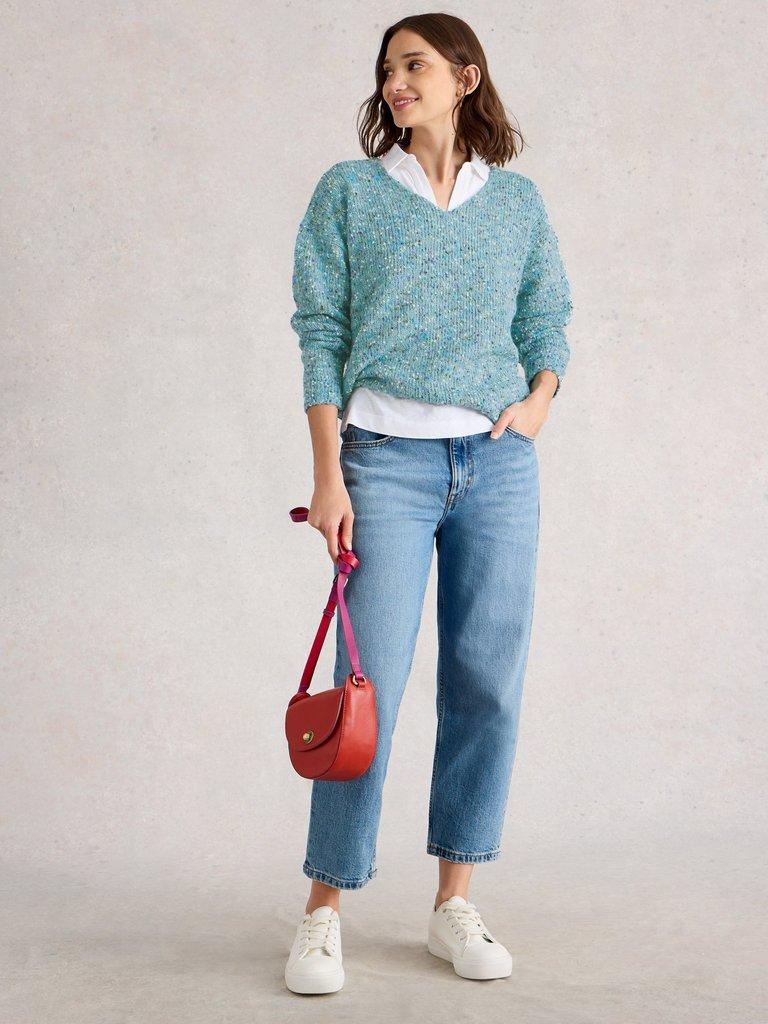 White Stuff Texture V- Neck Top-Jumper-White finn