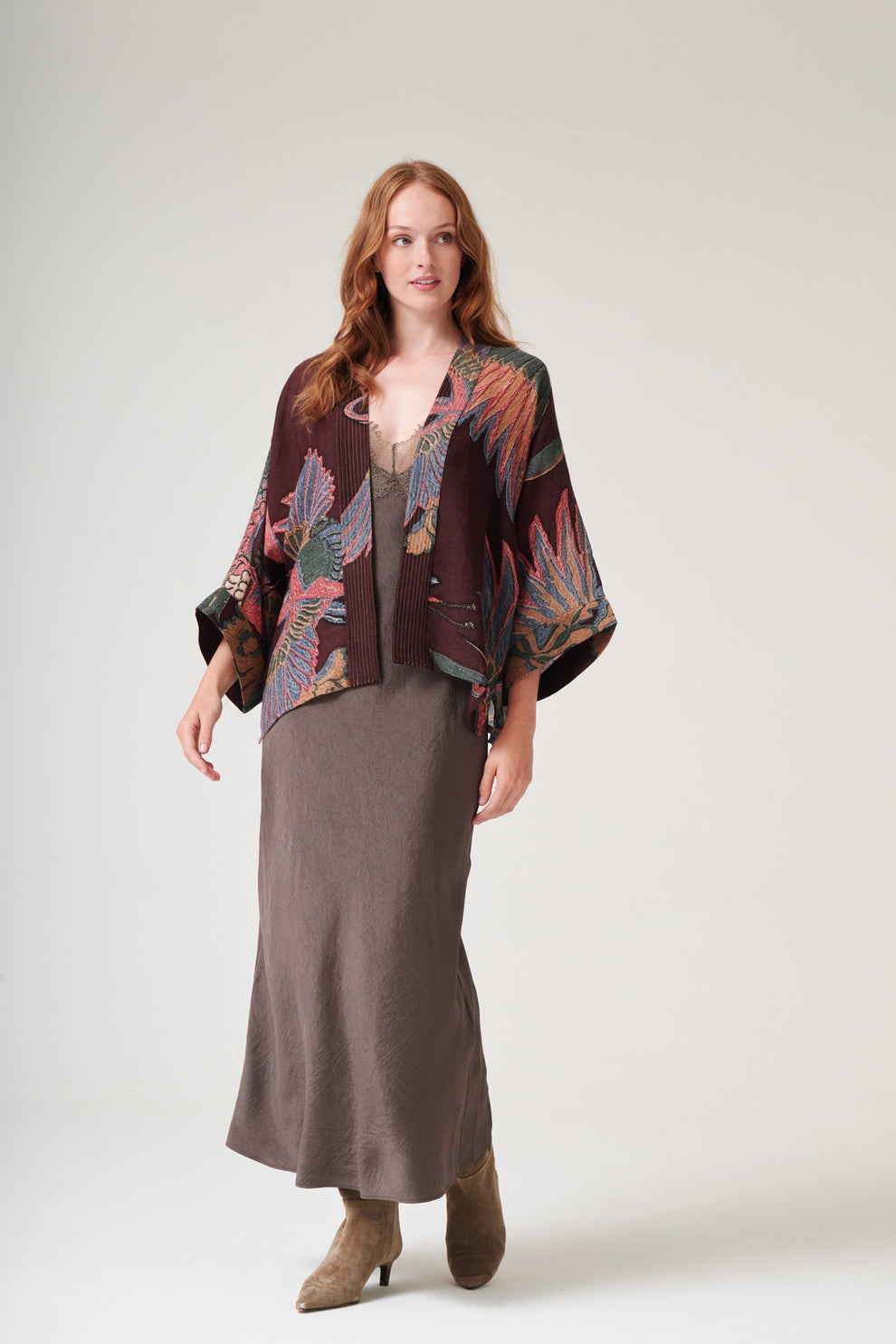 One Hundred Stars Crane Plum Wool Kimono
