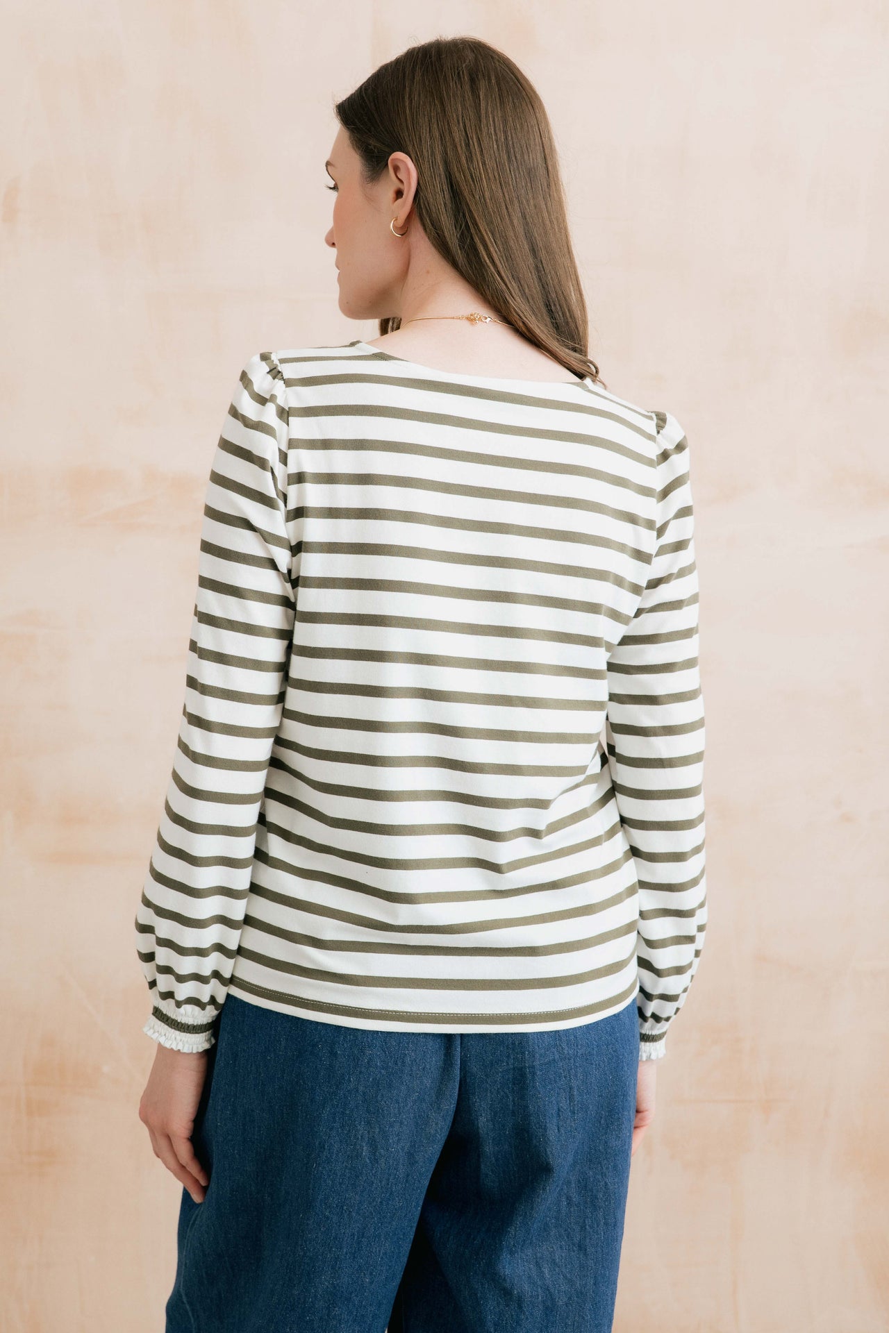 Lily and Me Caroline Striped Organic Cotton Jersey Top Olive/Ecru