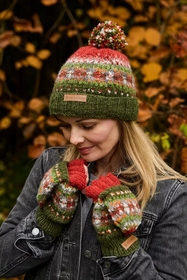 Pachamama Iona Roll Back Bobble Beanie Moss