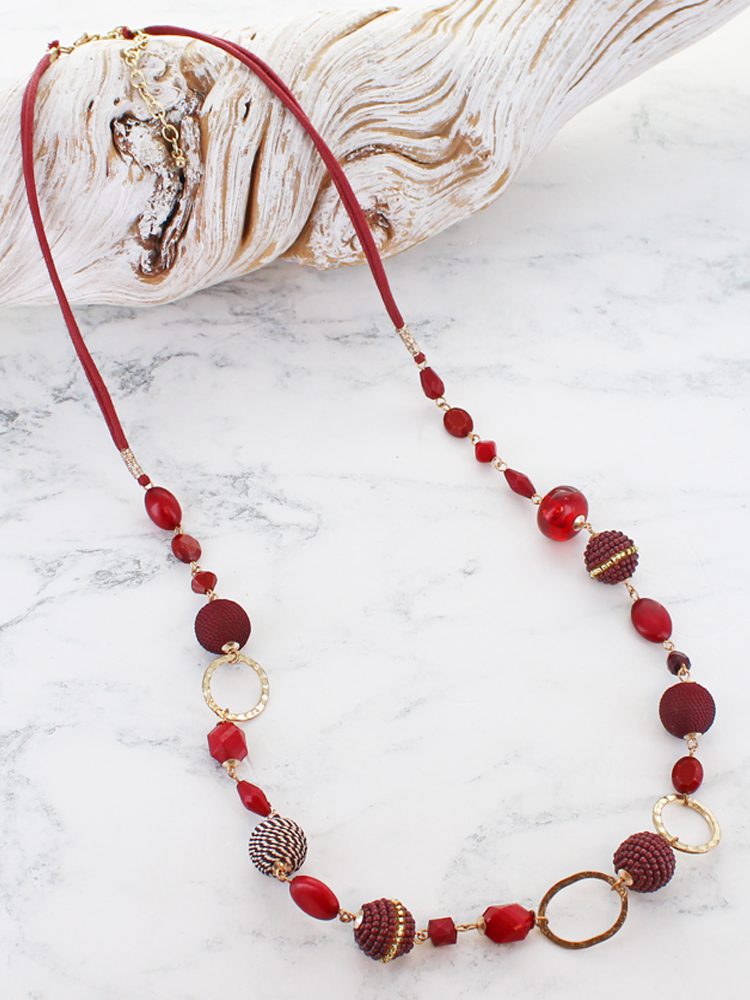 Beaded Necklace With Beaten Rings AY6601