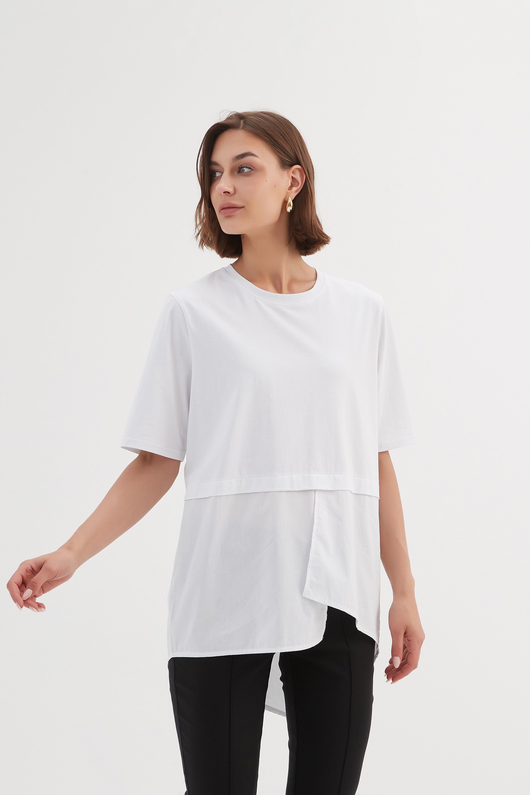 Tirelli Split Back Combi Tee-Shirts & Tops-White finn
