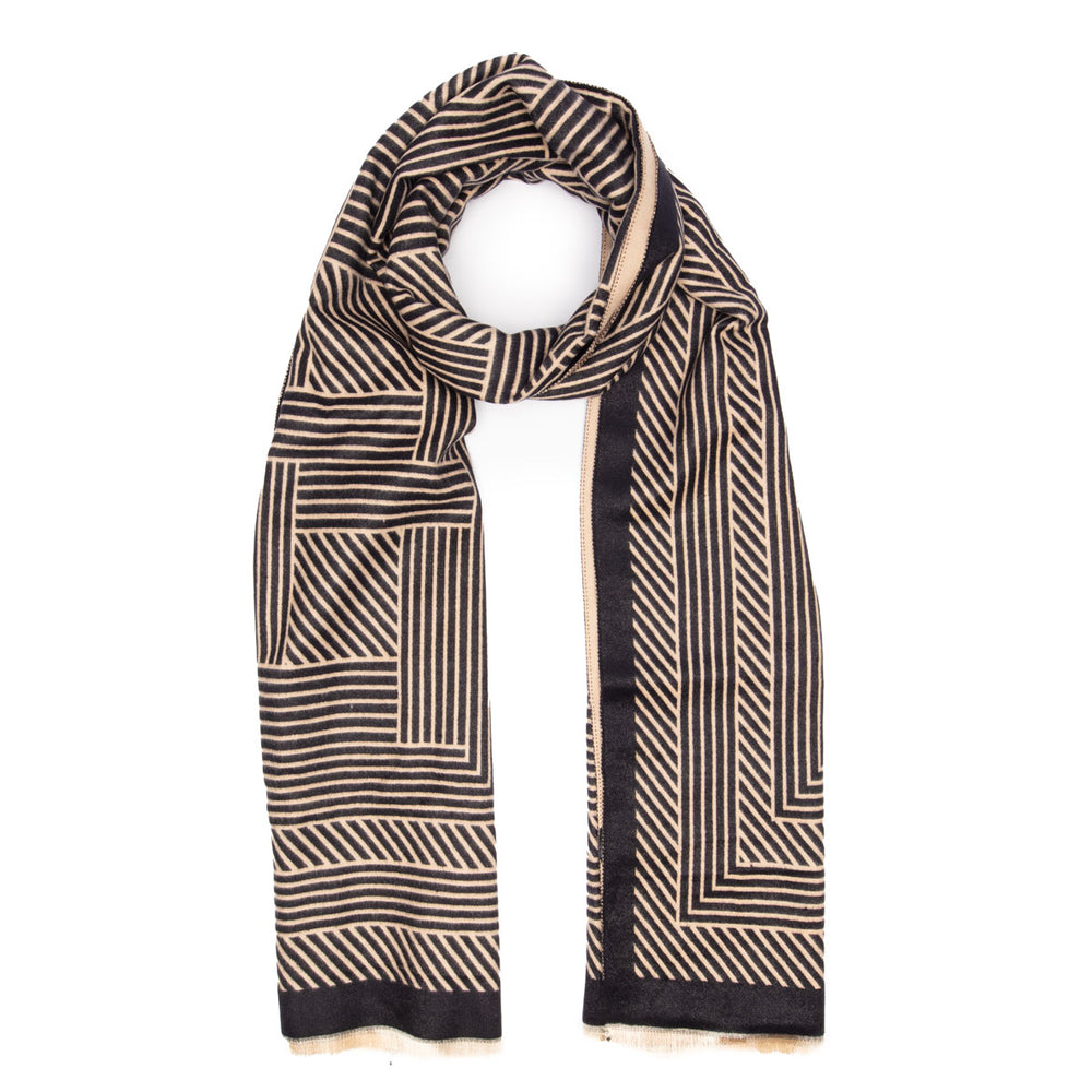 Ellie Beaumont Winter Scarf - Black & Sand Geometric