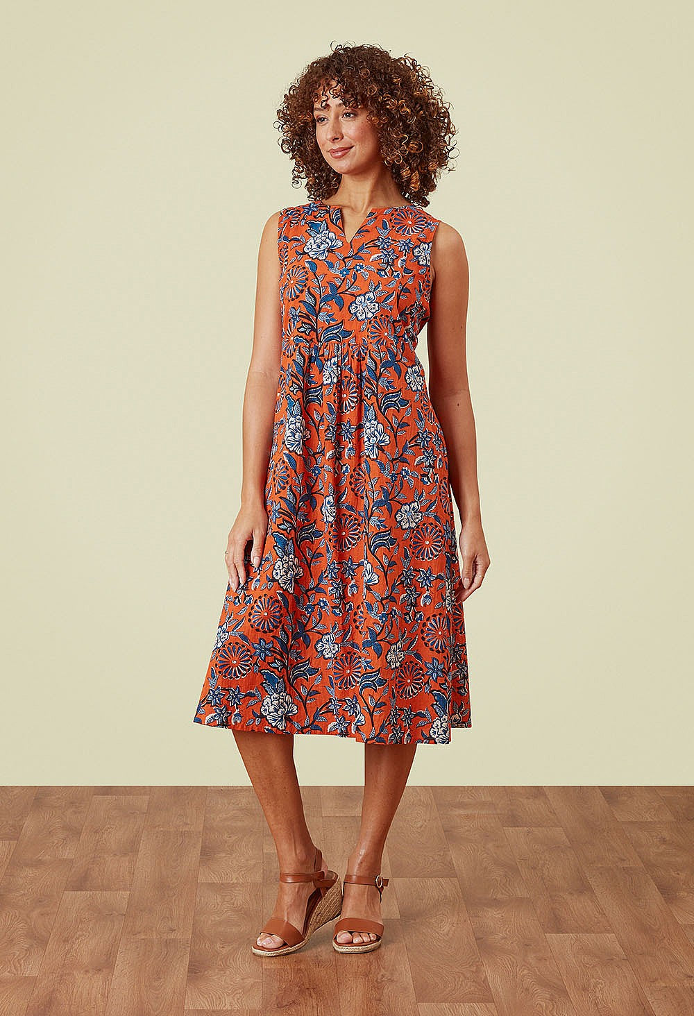 Adini Trailing Botanical Tasha Dress - Red Orange-Adini-White finn