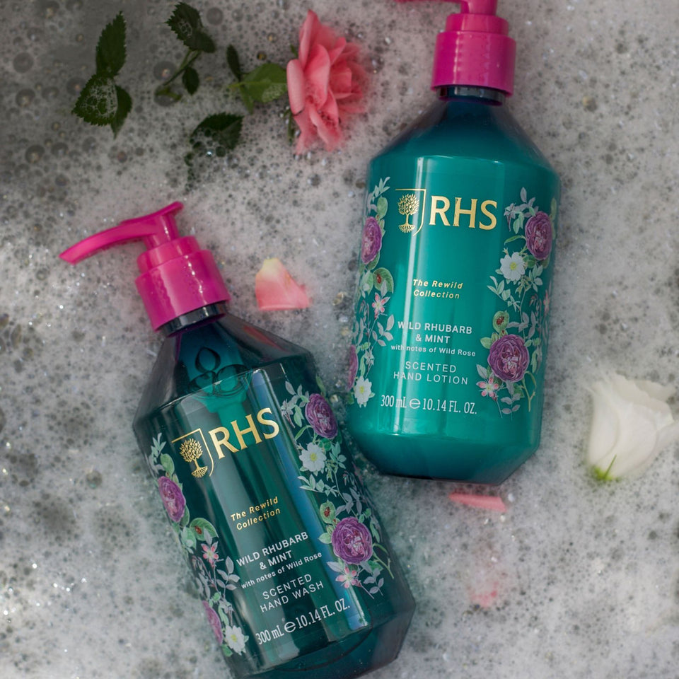 RHS Hand Care Caddy Wild Rhubarb and Mint 2 x 300ml-Hand wash-