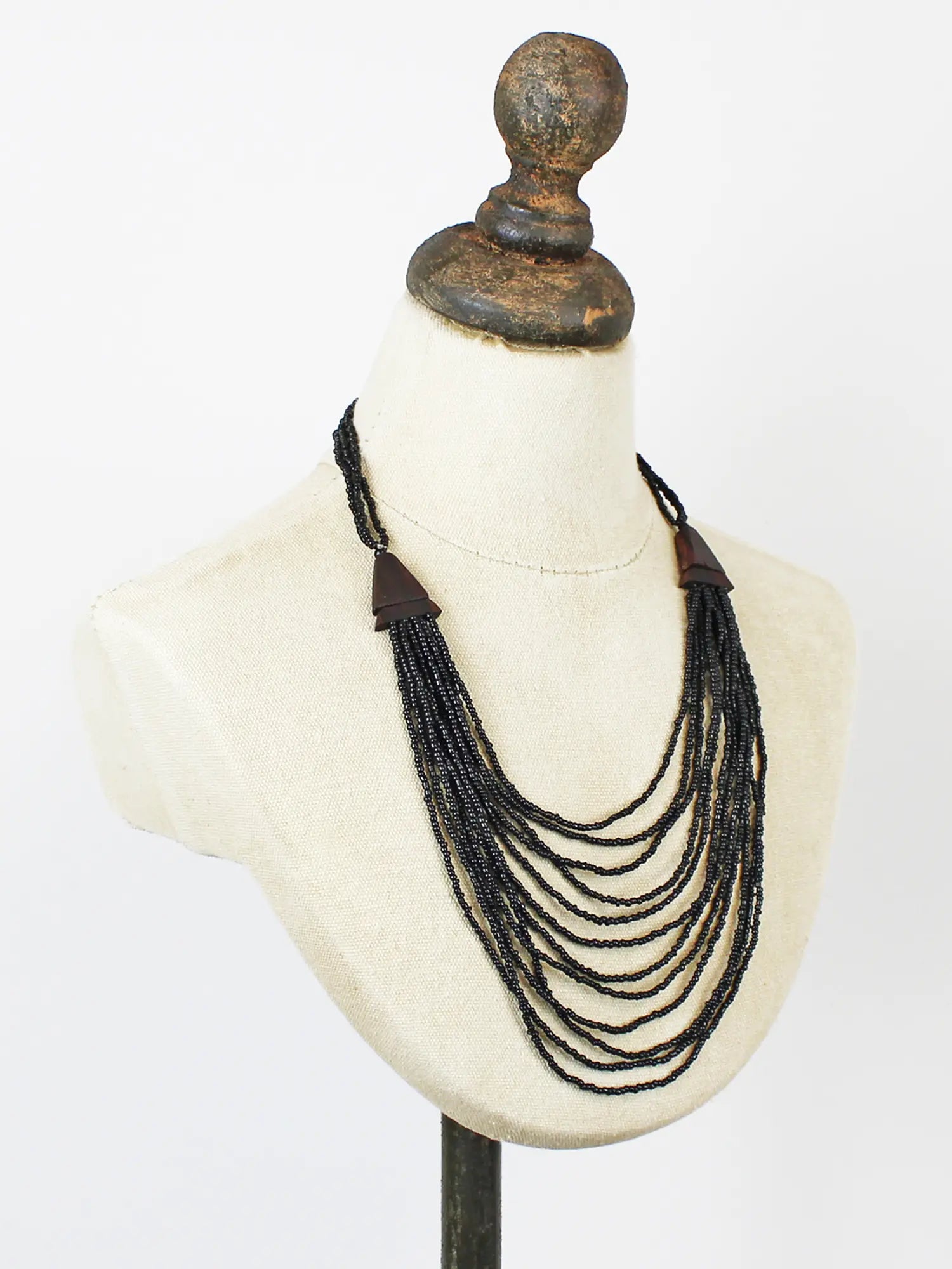 Suzie Blue Layered Wood And Bead Necklace PP1510-Necklace-White finn