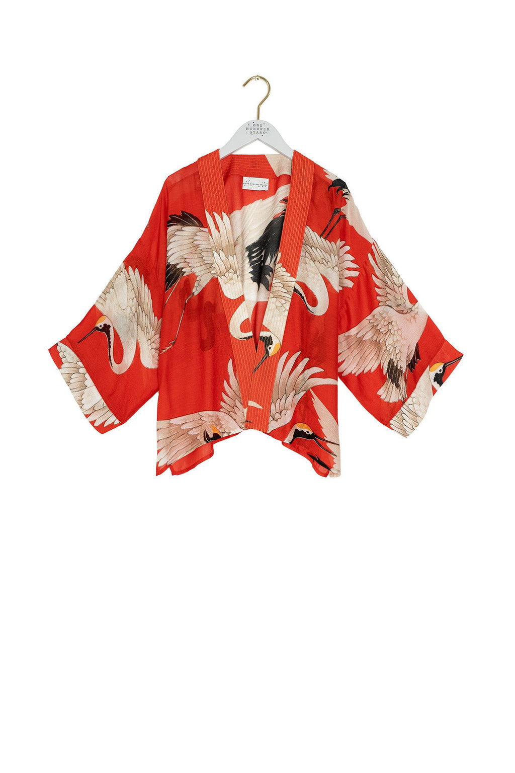 One Hundred Stars Stork Scarlet Kimono-One Hundred Stars-White finn