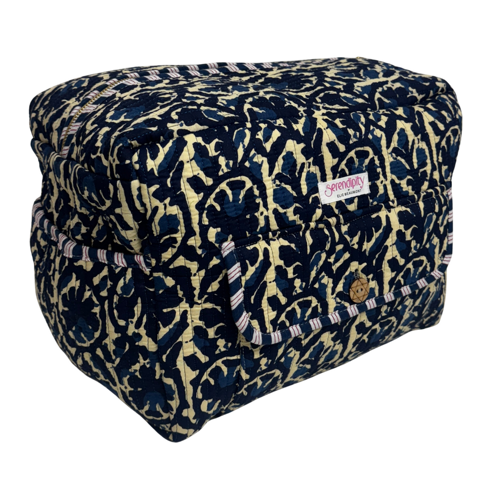 Ellie Beaumont Serendipity Cotton Ultimate Cosmetic Bag - Indigo Ikat
