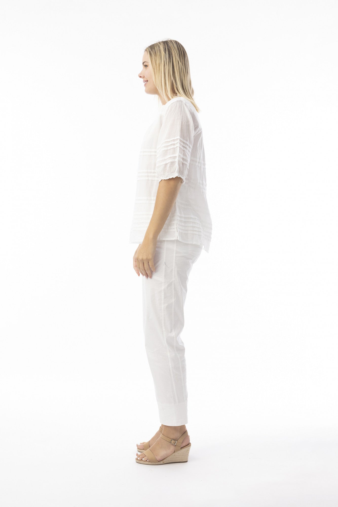 Orientique Cotton Gauze Essentials Top Pleated-Orientique-White finn