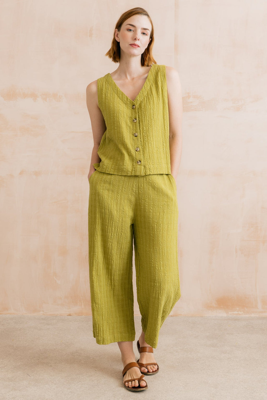 Lily and Me Drift Textured Seersucker Culottes Lime