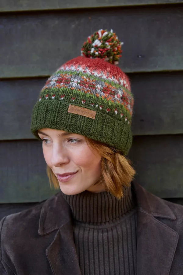 Pachamama Iona Roll Back Bobble Beanie Moss