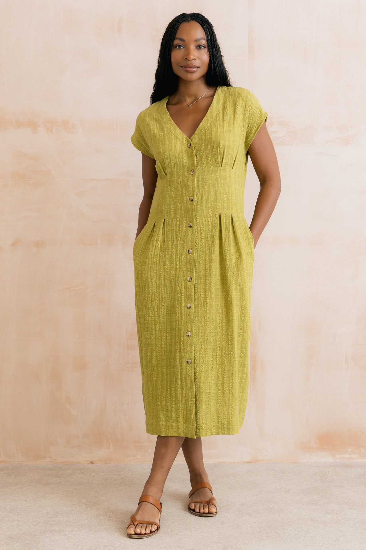 Lily and Me Drift Textured Seersucker Midi Dress Lime