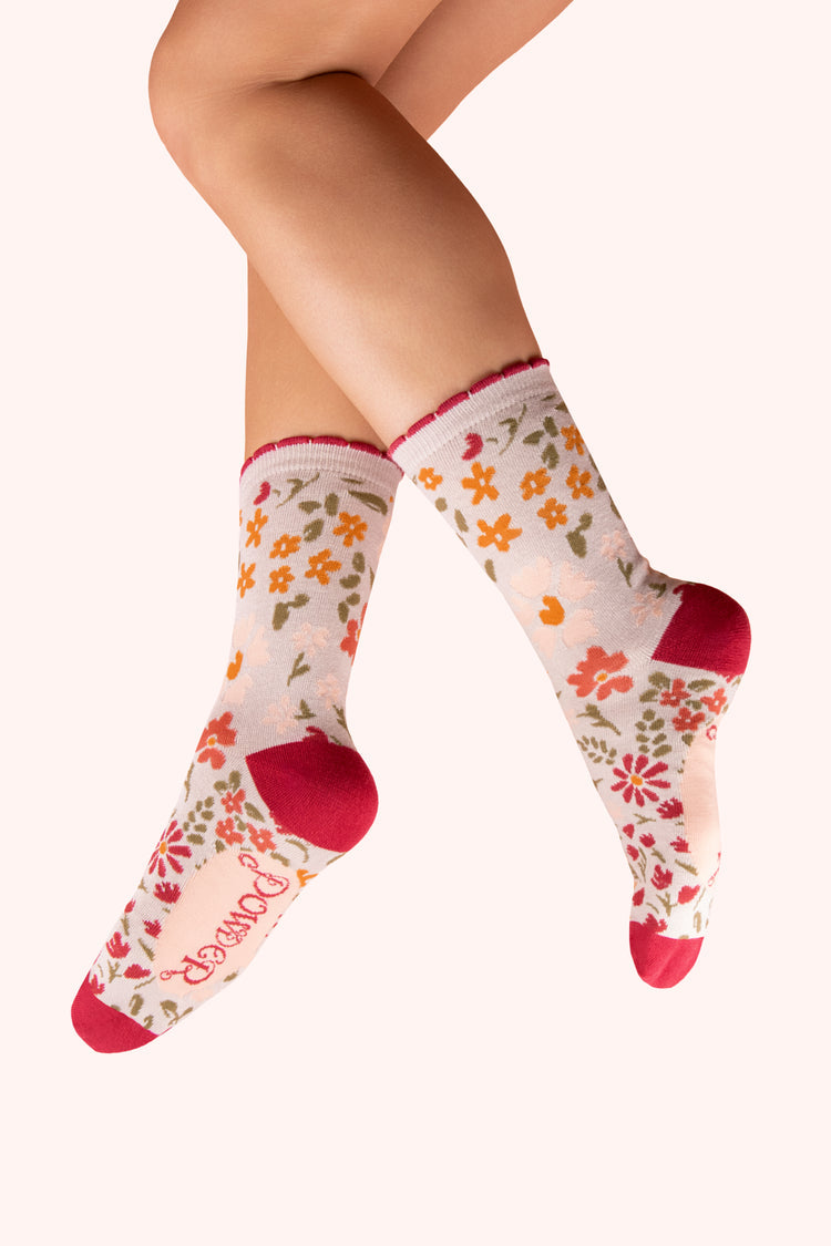Powder Ankle Socks - Flower Meadow, Cream