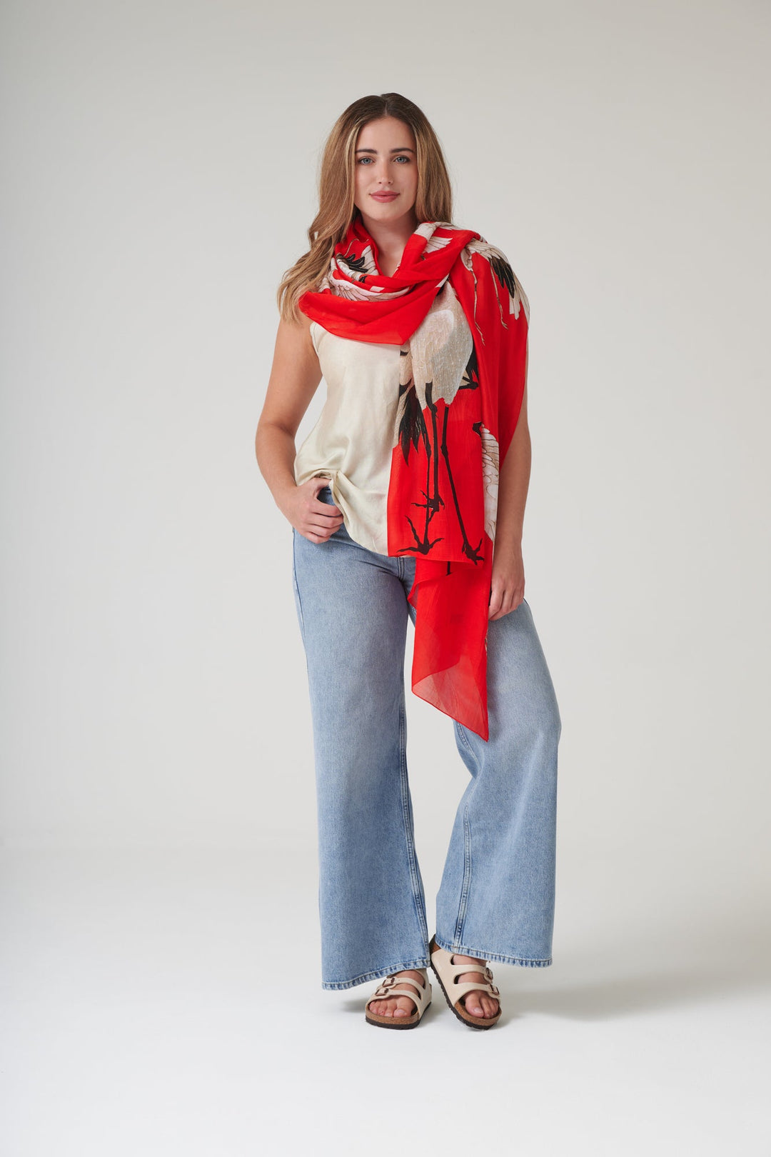 One Hundred Stars Stork Scarlet Scarf-One Hundred Stars-White finn