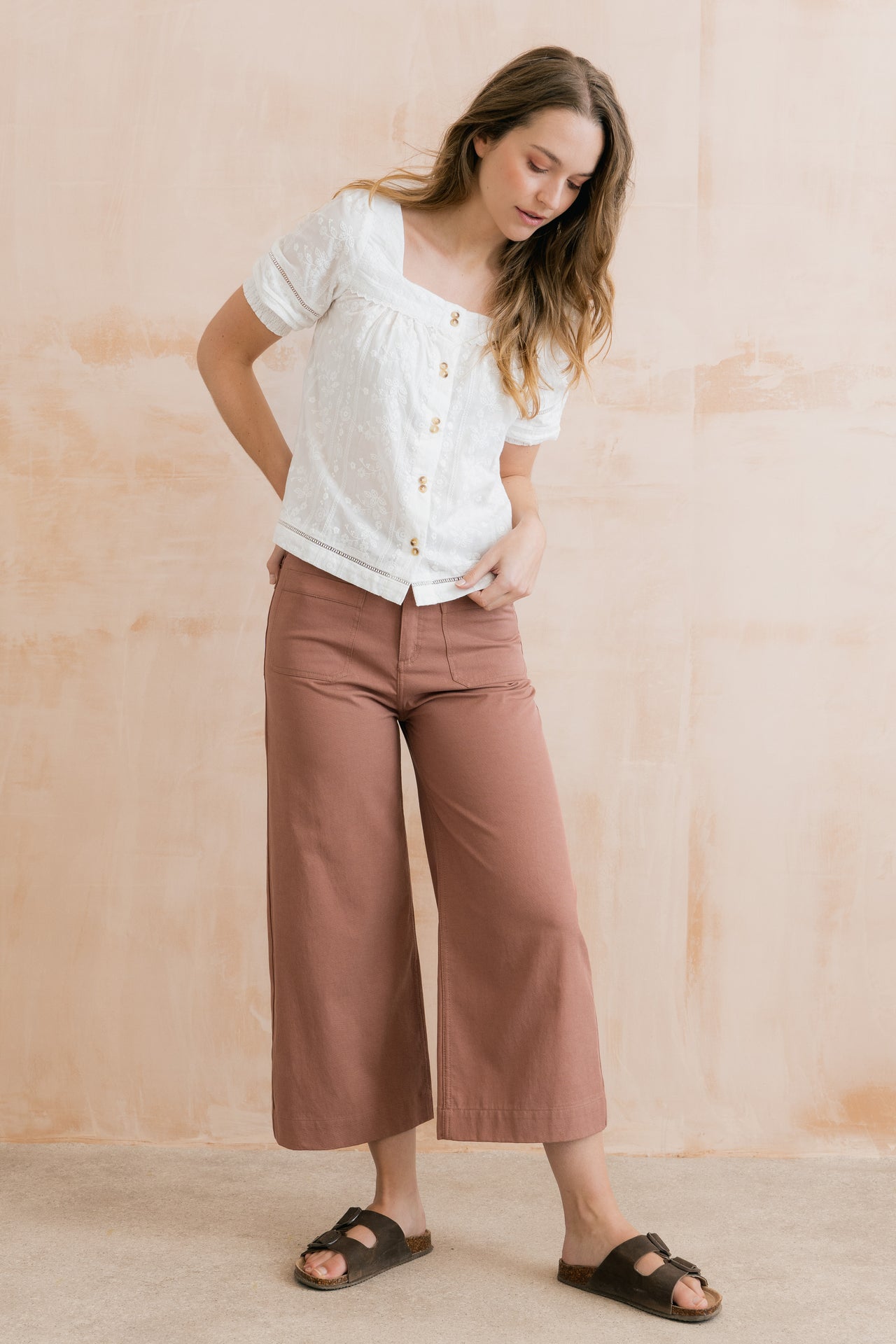 Lily and Me Amelia Cropped Wide Leg Trousers Soft Pink-Lily and Me-White finn