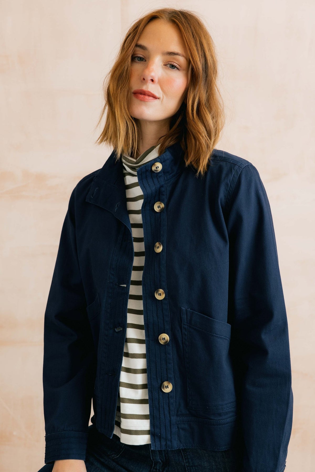 Lily and Me Maya High Neck Stretch Twill Jacket Navy