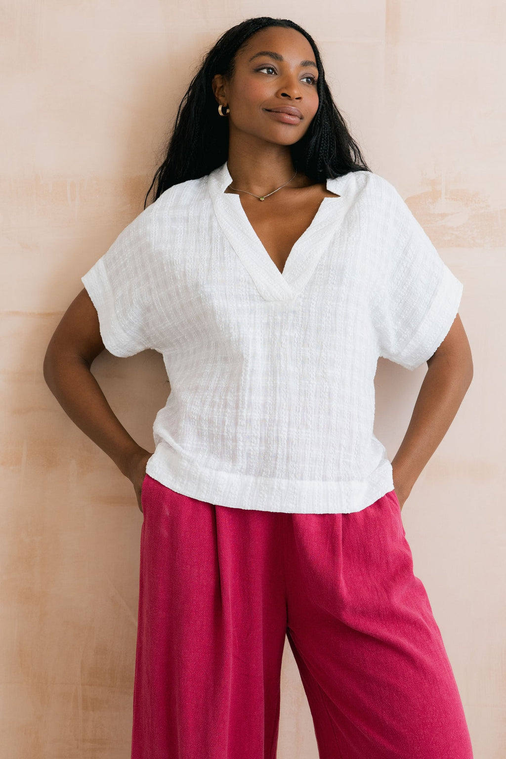 Lily and Me Orchard Textured Seersucker Shell Top White-Shirts & Tops-10-