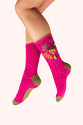 Powder Ankle Socks - Happy Acorn, Fuchsia-sock-White finn