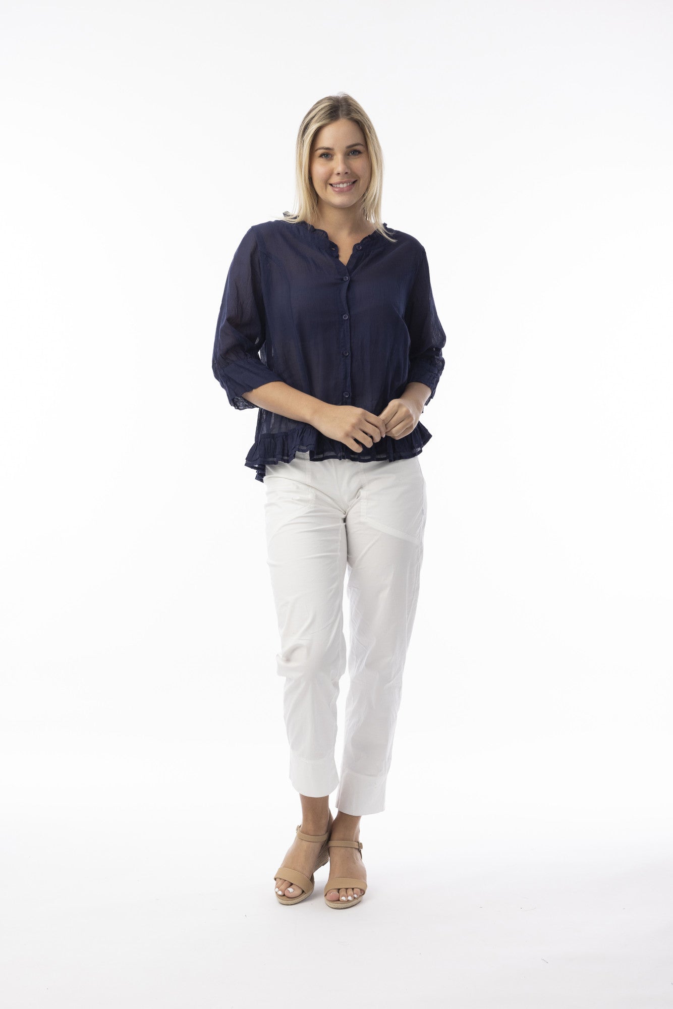 Orientique Cotton Gauze Essentials Top Buttonthrough-Orientique-White finn