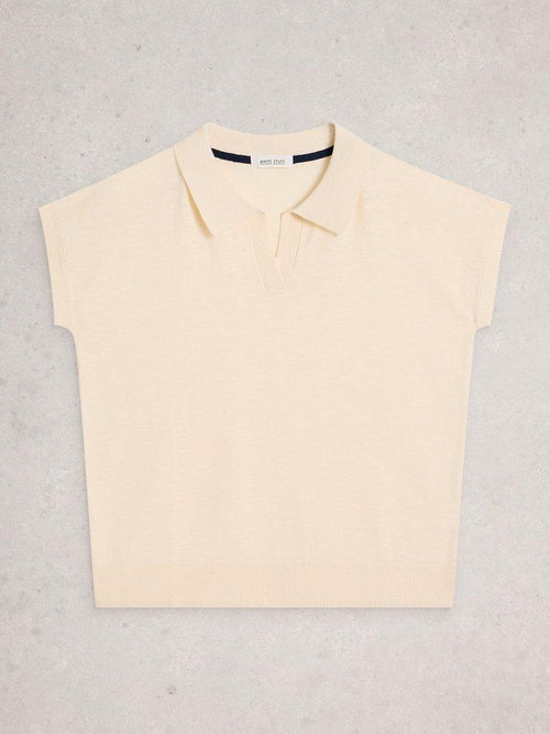White Stuff Ginni Linen Blend Tee-Knitwear-10-Beige-