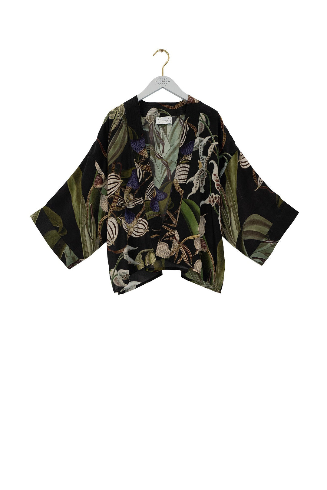 One Hundred Stars Orchid Black Crepe Kimono-One Hundred Stars-White finn