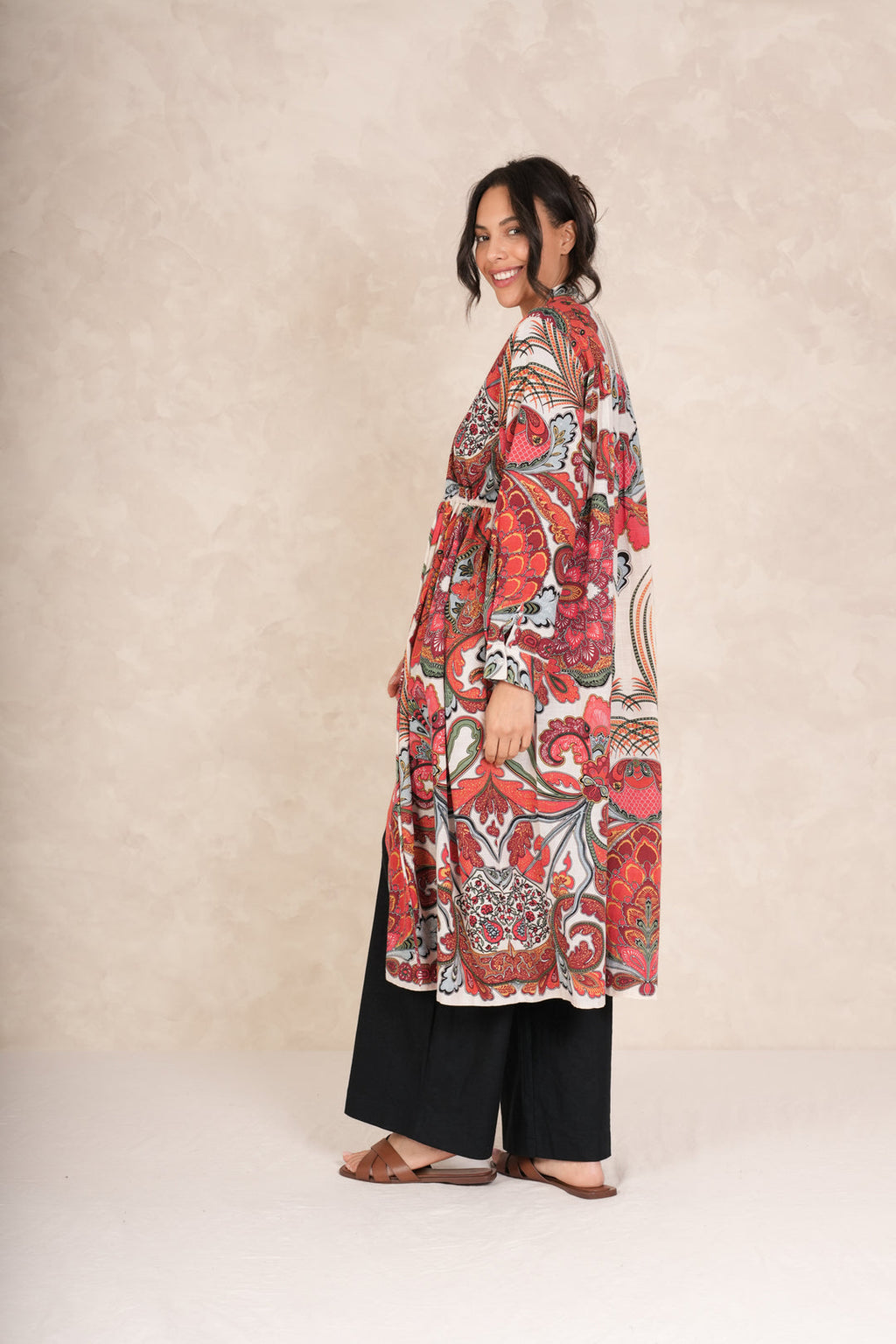 One Hundred Stars Fiesta Orange Duster Jacket-White finn