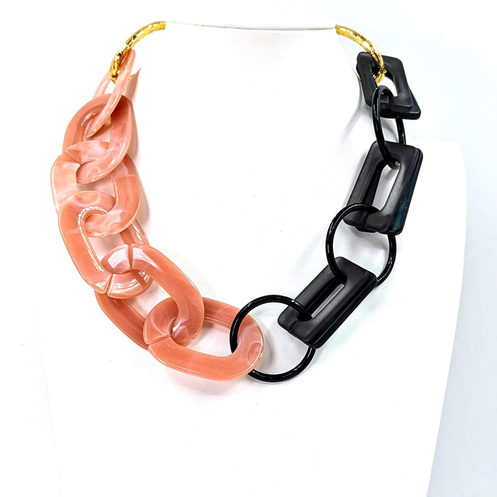 Tempest Half oval and square resin links necklace  QG003n Pink