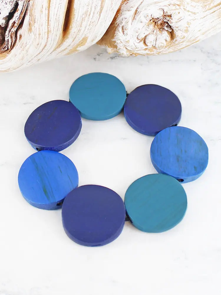 Suzie Blue FB1509 Elasticated Wooden Disc Bracelet