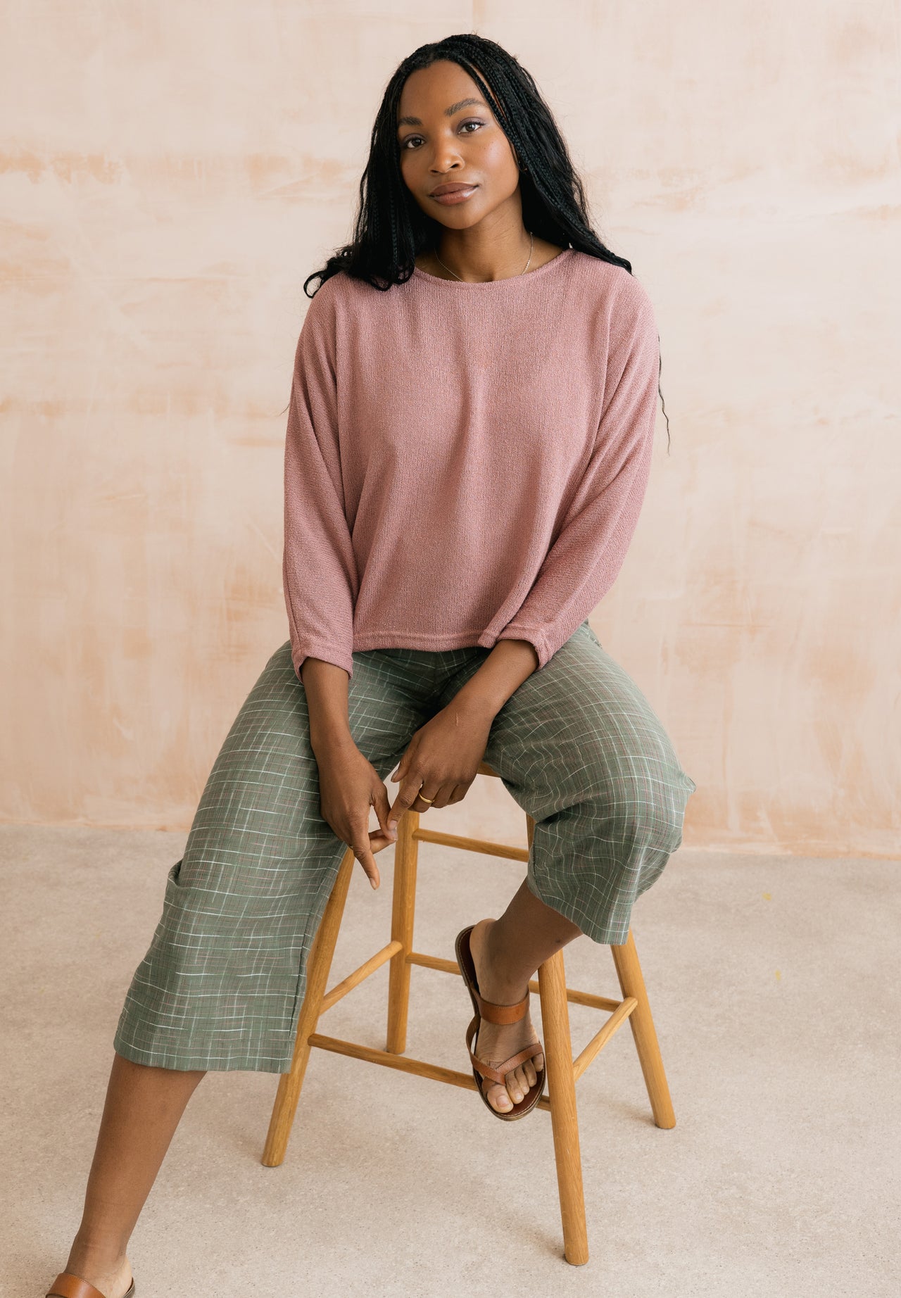 Lily and Me Greta Checked Cotton Cropped Trousers Green-Lily and Me-White finn