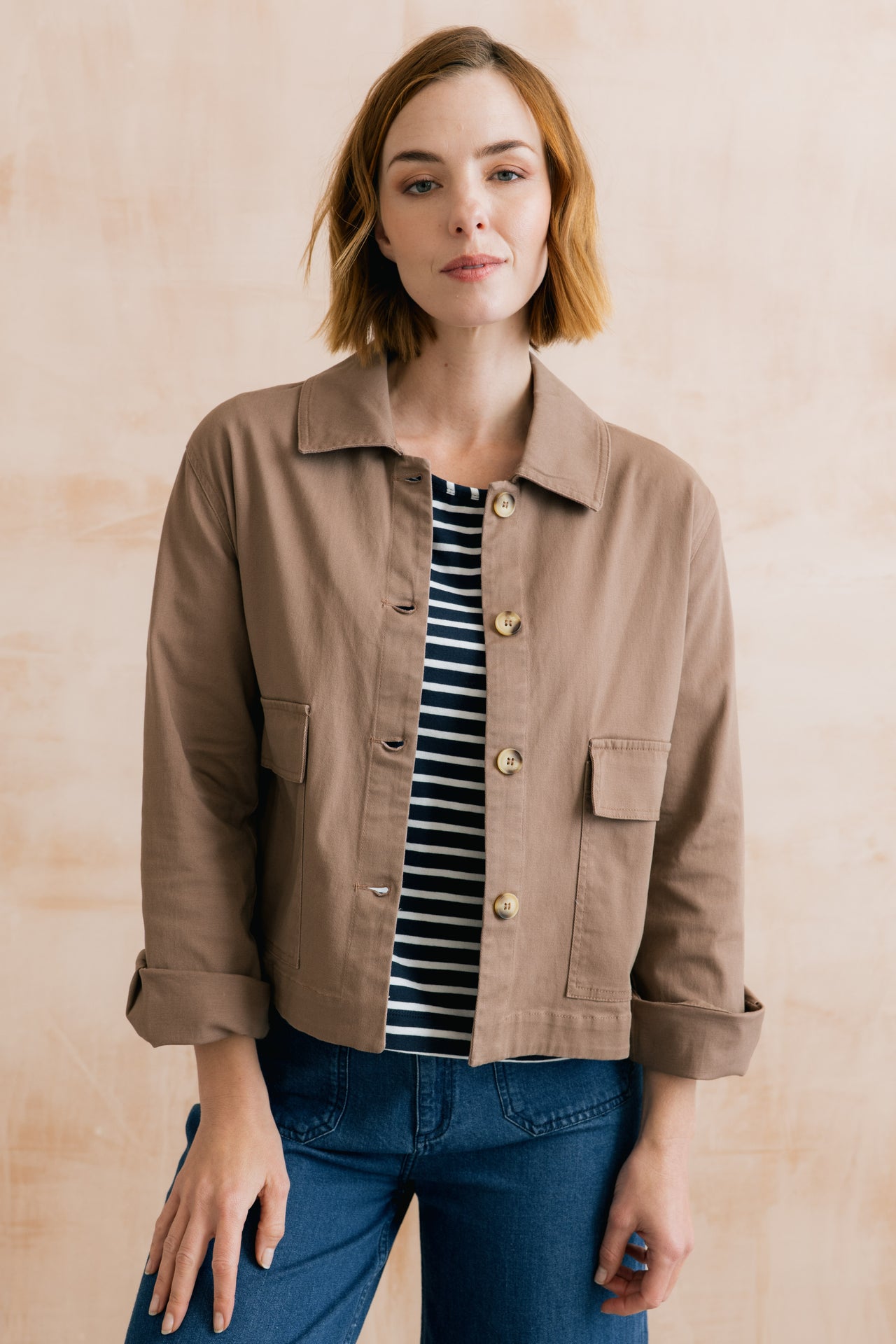 Lily and Me Effie Stretch Cotton Twill Jacket Mocha-Lily and Me-White finn