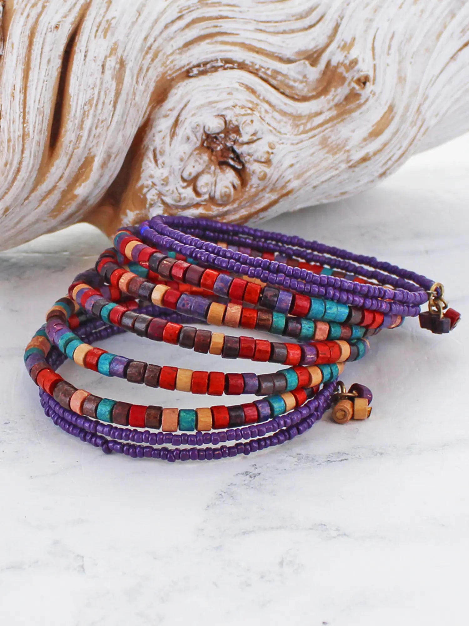 Suzie Blue Wooden Bead Spiral Bracelet DC6311-Bracelet-White finn