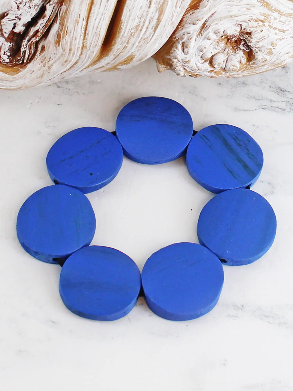 Suzie Blue FB1509 Elasticated Wooden Disc Bracelet