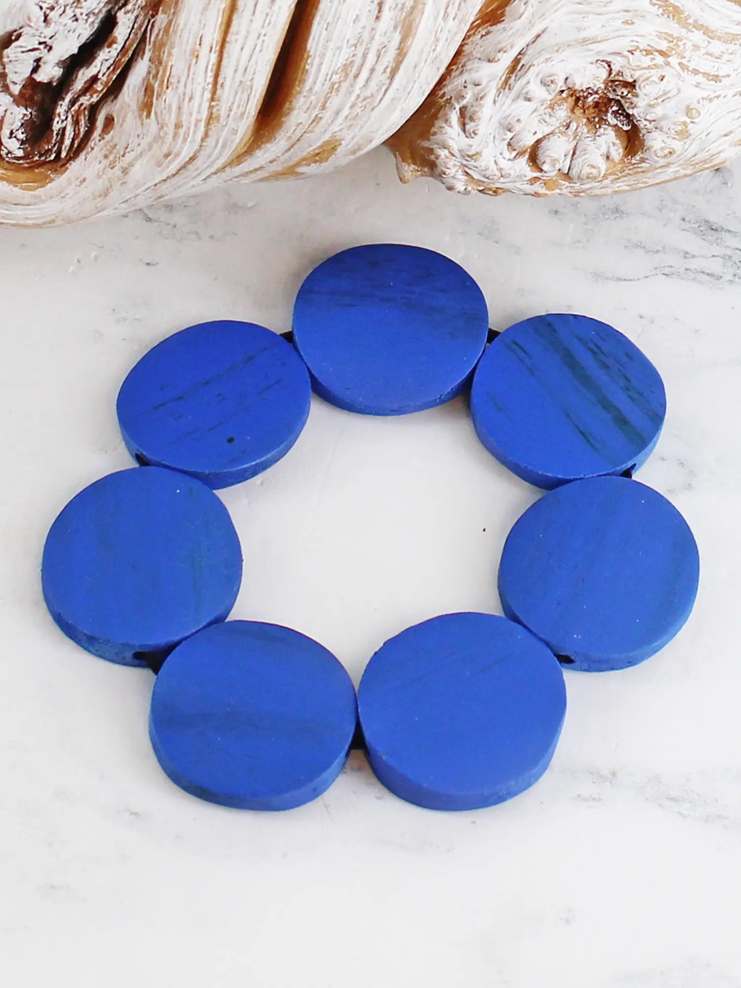 Suzie Blue FB1509 Elasticated Wooden Disc Bracelet-Bracelet-White finn