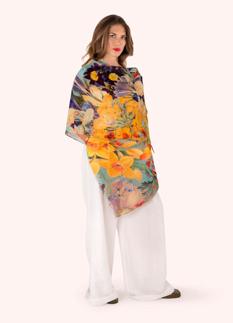 Powder Linen/Cotton Scarf - Spring Flora-Powder-White finn