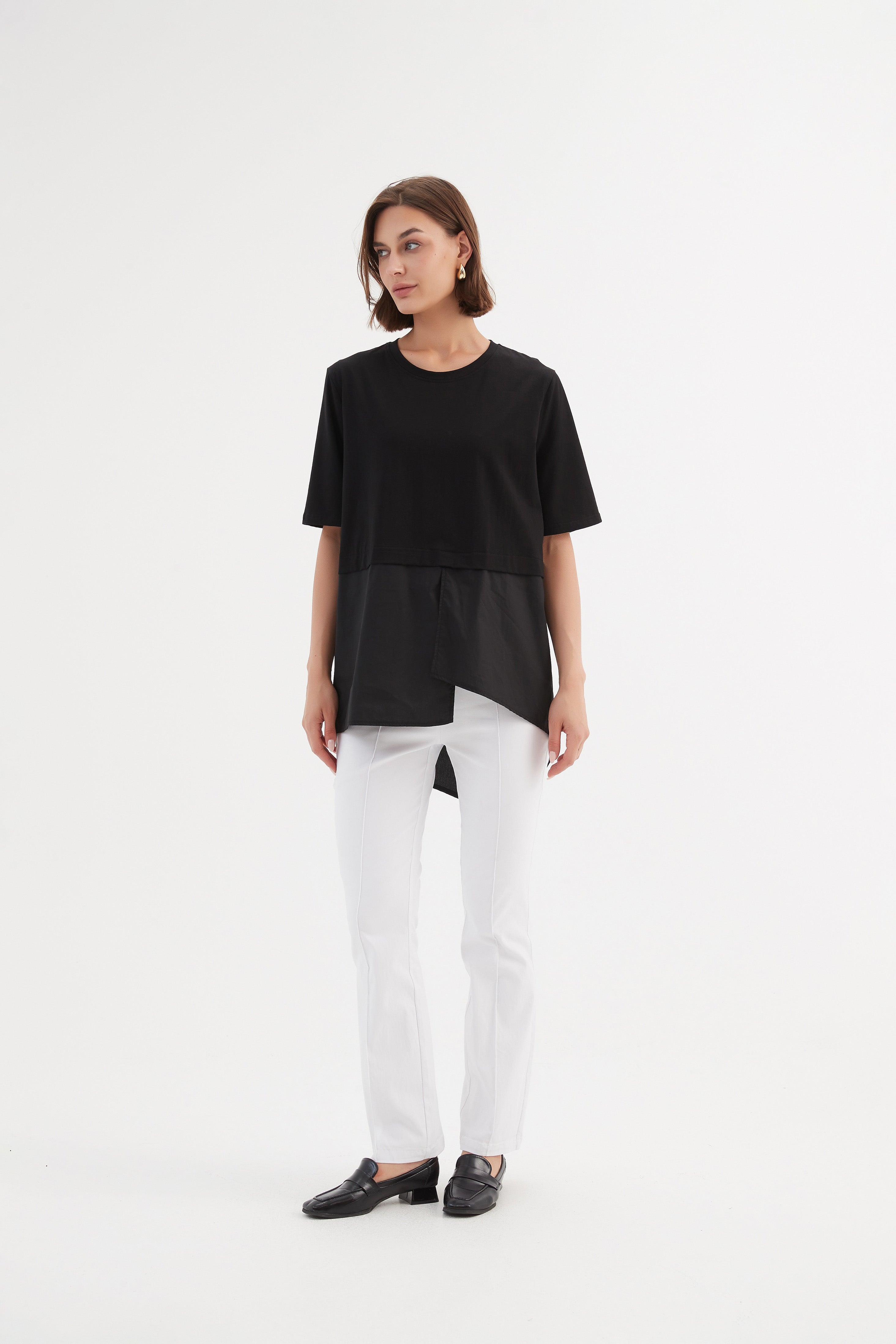 Tirelli Split Back Combi Tee-Shirts & Tops-White finn