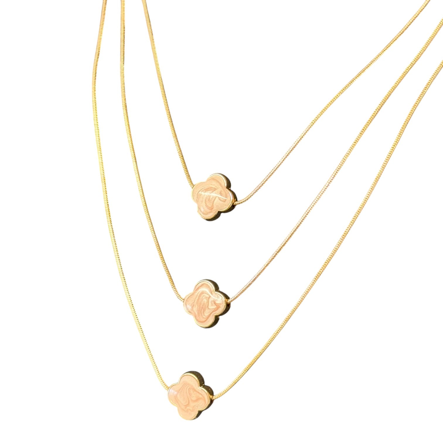 Jess and Lou Multi-Layer Clover Pearlescent Necklace NK420-Jess and Lou-White finn