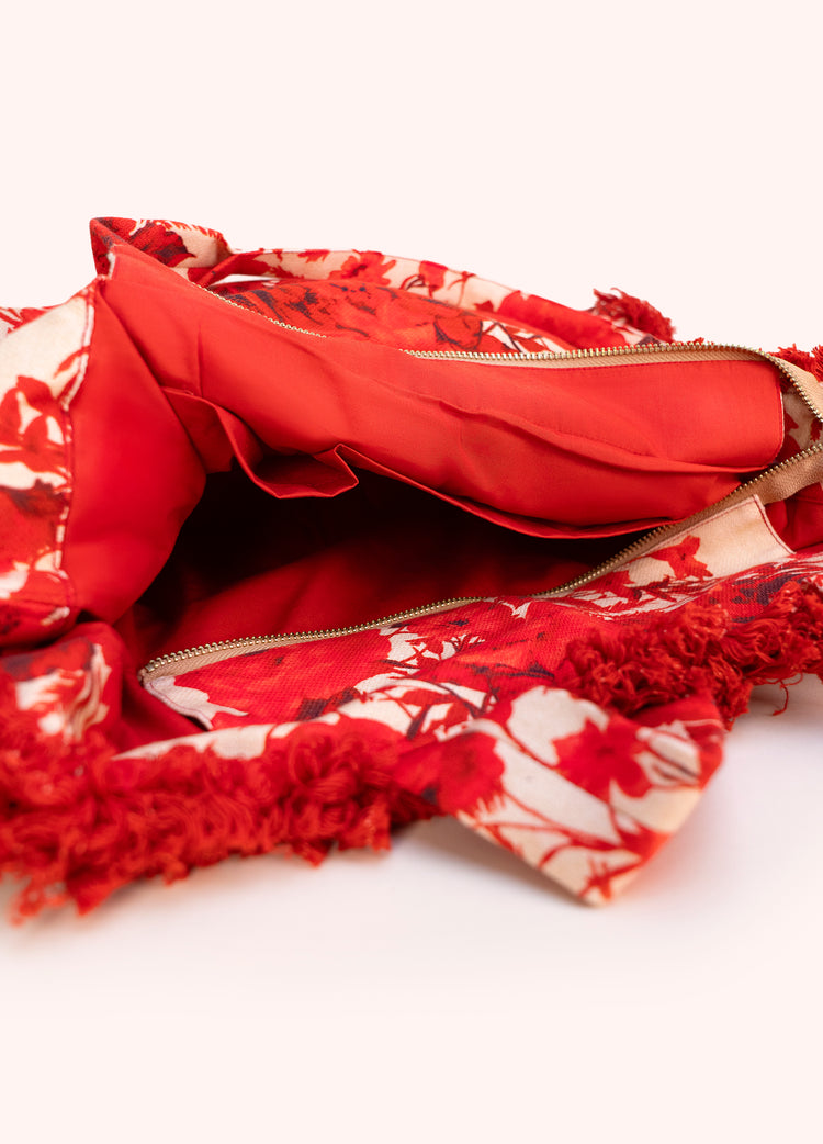 Powder Fringed Box Tote - Rouge Blooms-Powder-White finn