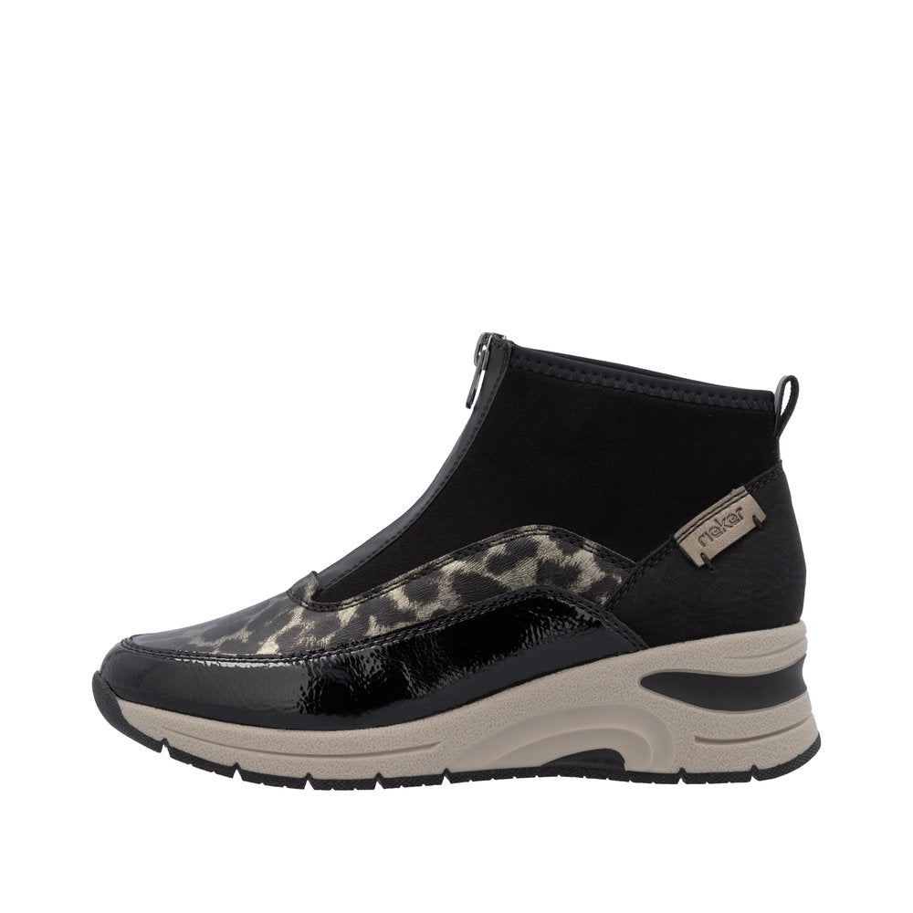 Rieker Print Front Zip Ankle Boot N9362-Footwear-White finn