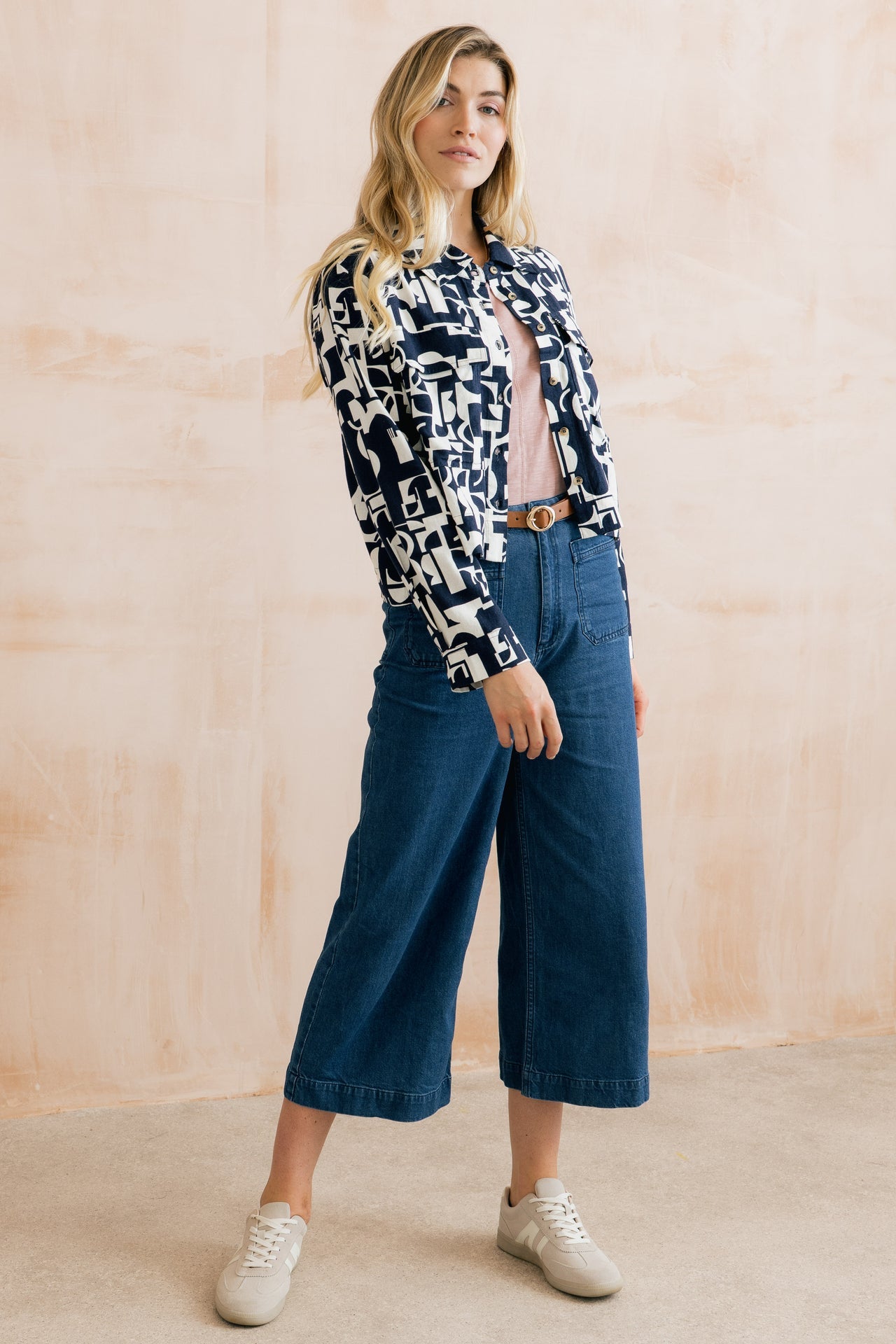Lily and Me Grasslands Linen Blend Geo Print Jacket Navy