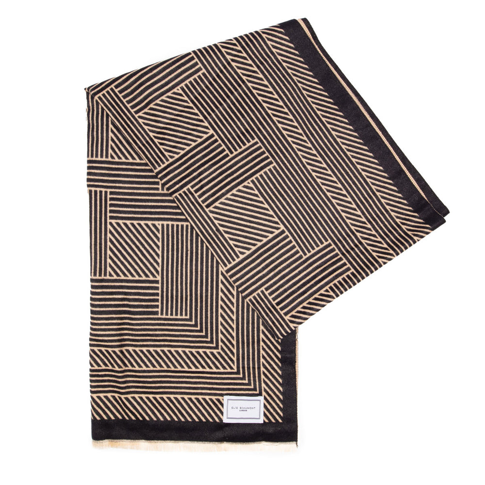 Ellie Beaumont Winter Scarf - Black & Sand Geometric
