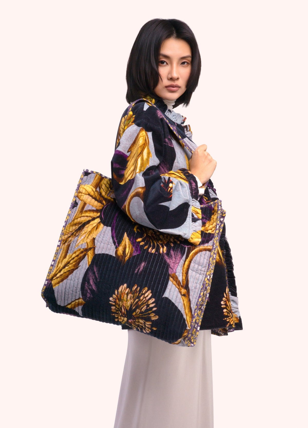Powder Lux Velvet Quilted Tote - Hellebore