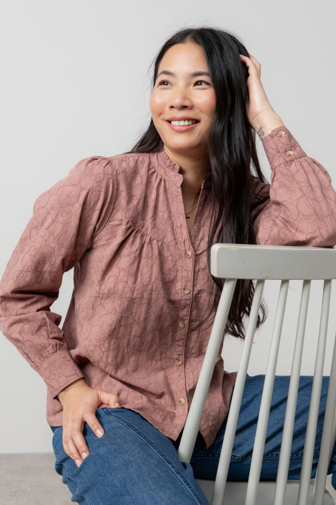 Lily and Me Wayfaring Cotton Jacquard Blouse-White finn